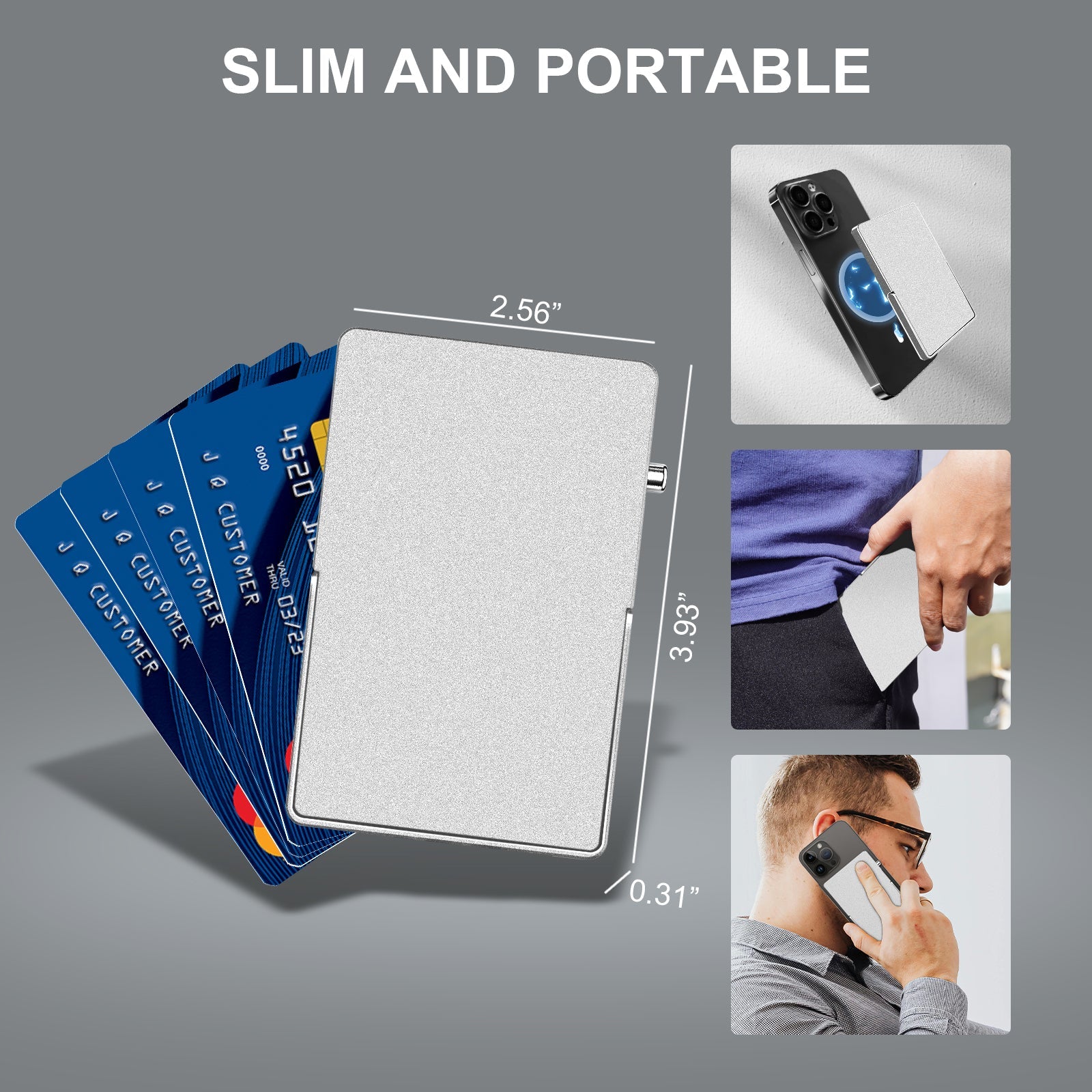 RFID Blocking Wallet Minimalist Slim Card Holder for Magsafe with Adjustable Stand, Metal Pop Up Magnetic Wallet  for Men TOYFID-1