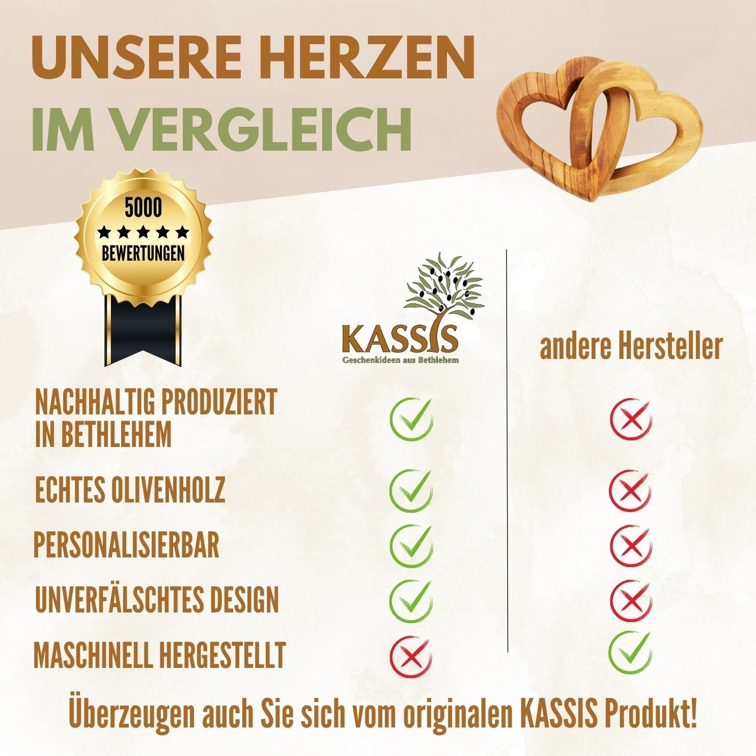 Olivenholz Verbundene Herzen schönes Geschenk zur Hochzeit Verlobung Jubiläum Valentinstag