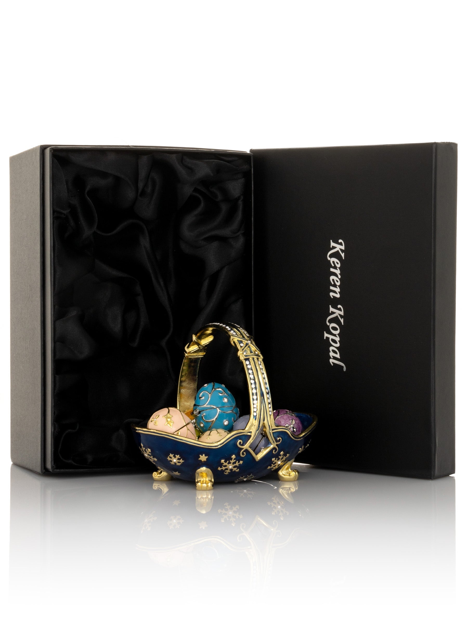 Blue Basket Carring Small Faberge Eggs-3