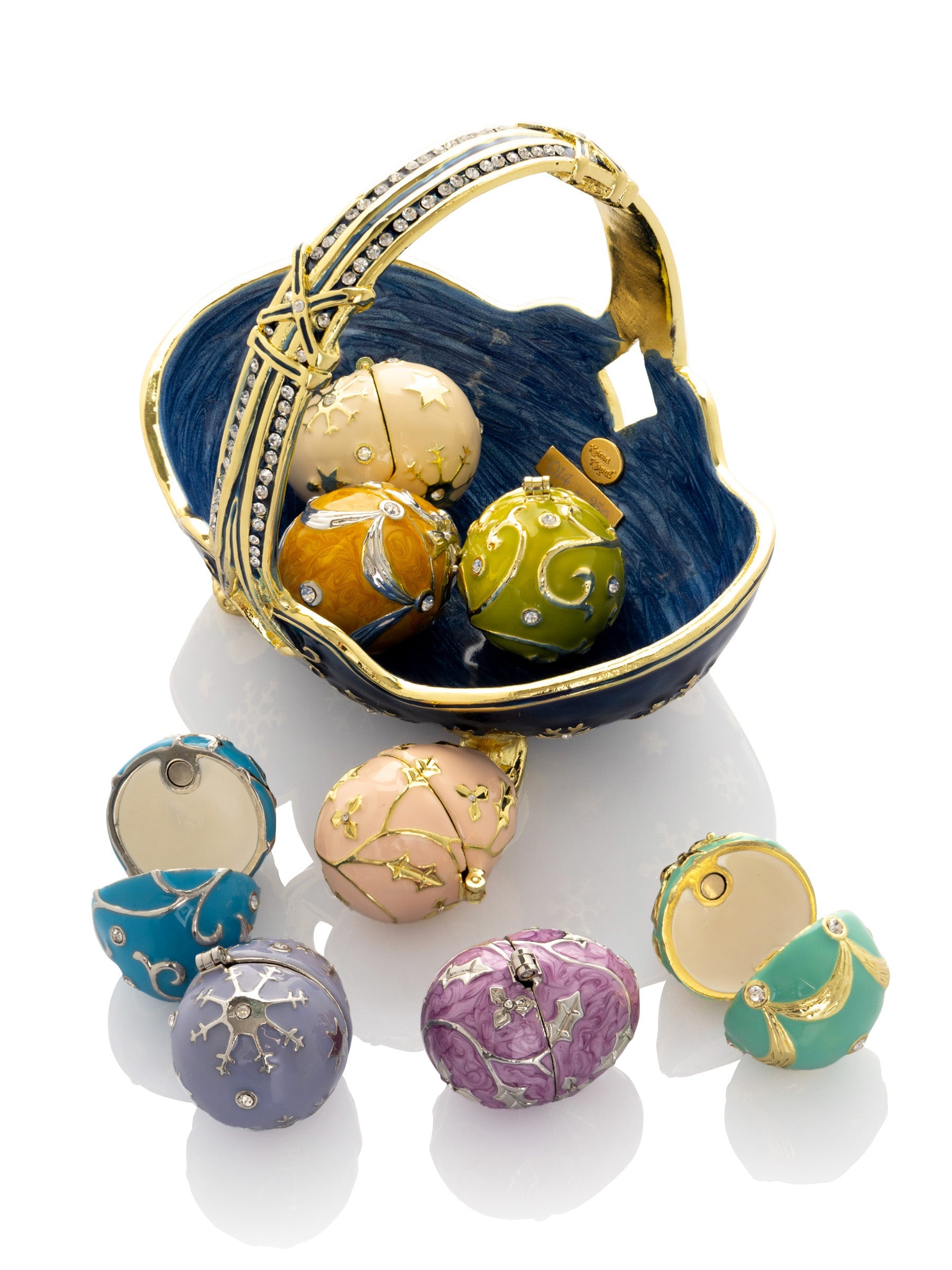 Blue Basket Carring Small Faberge Eggs-4