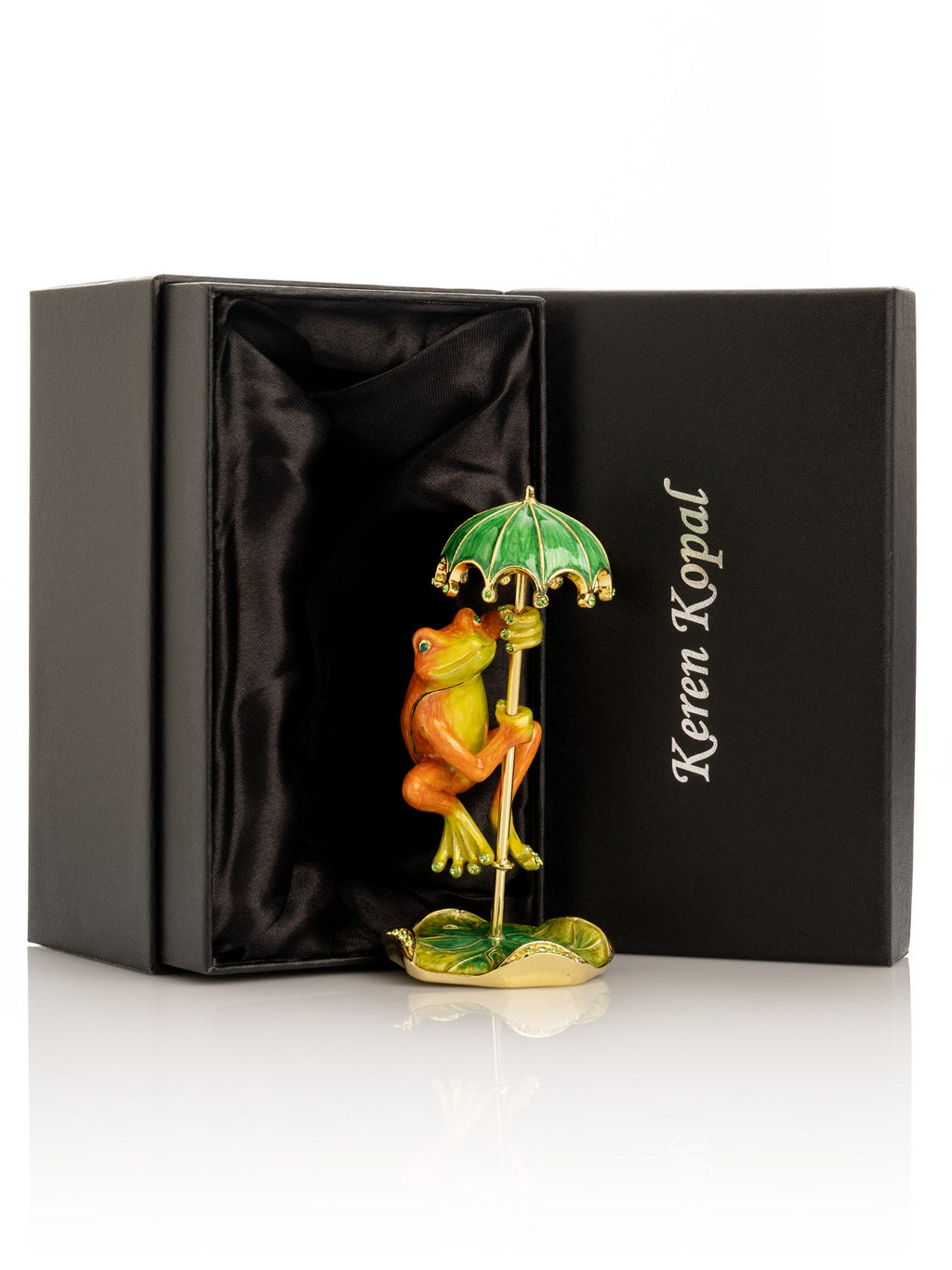 Rainy Day Orange Frog with Umbrella Trinket Box-2