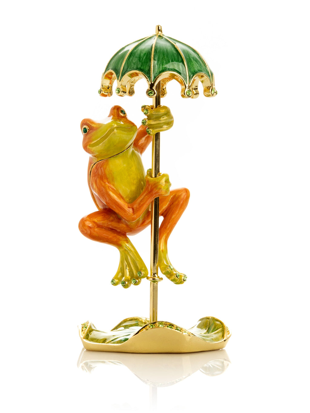 Rainy Day Orange Frog with Umbrella Trinket Box-0