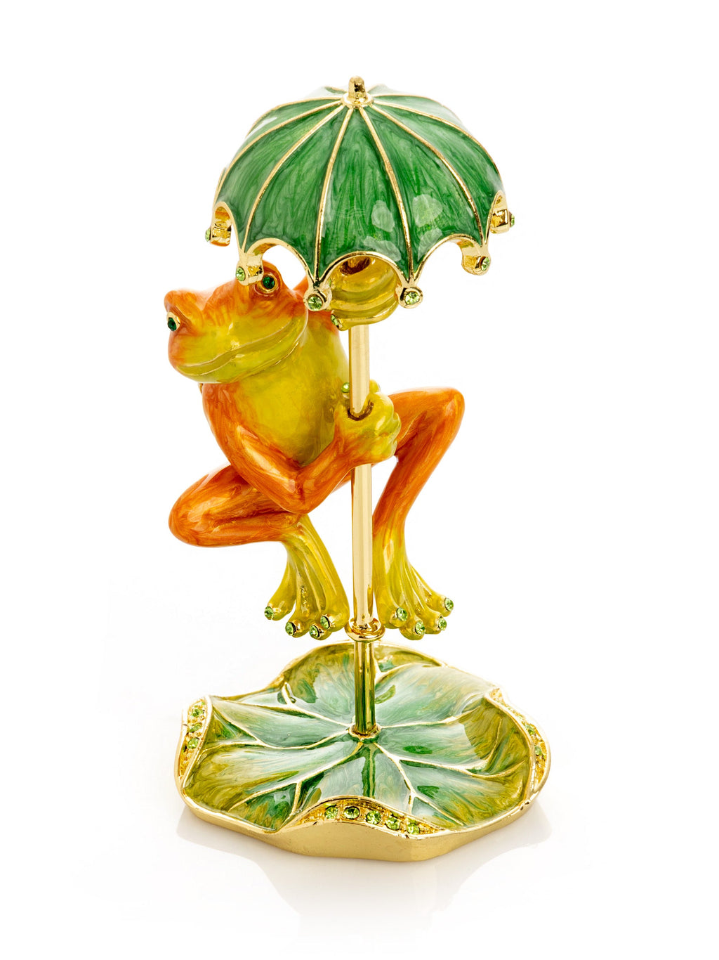 Rainy Day Orange Frog with Umbrella Trinket Box-4