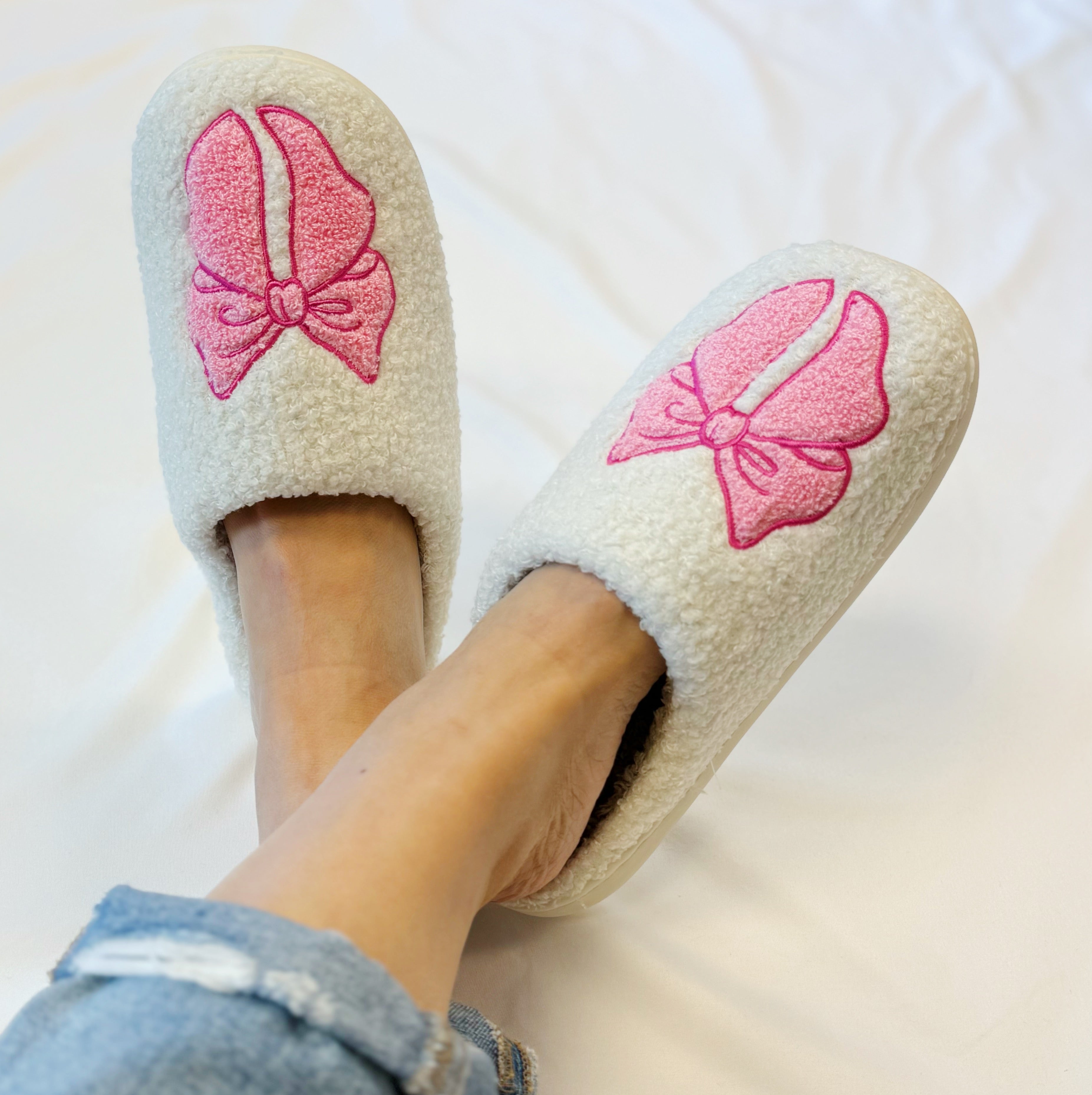 Pink Lounge Bow Cozy Slippers-2