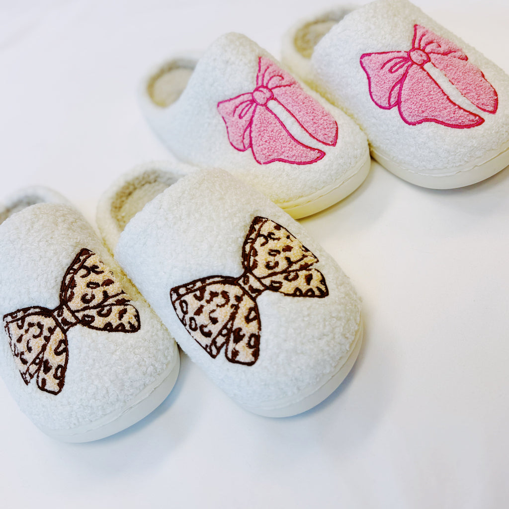 Pink Lounge Bow Cozy Slippers-4