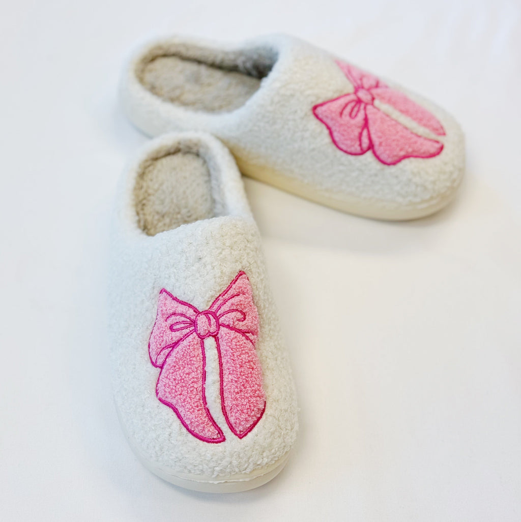 Pink Lounge Bow Cozy Slippers-0