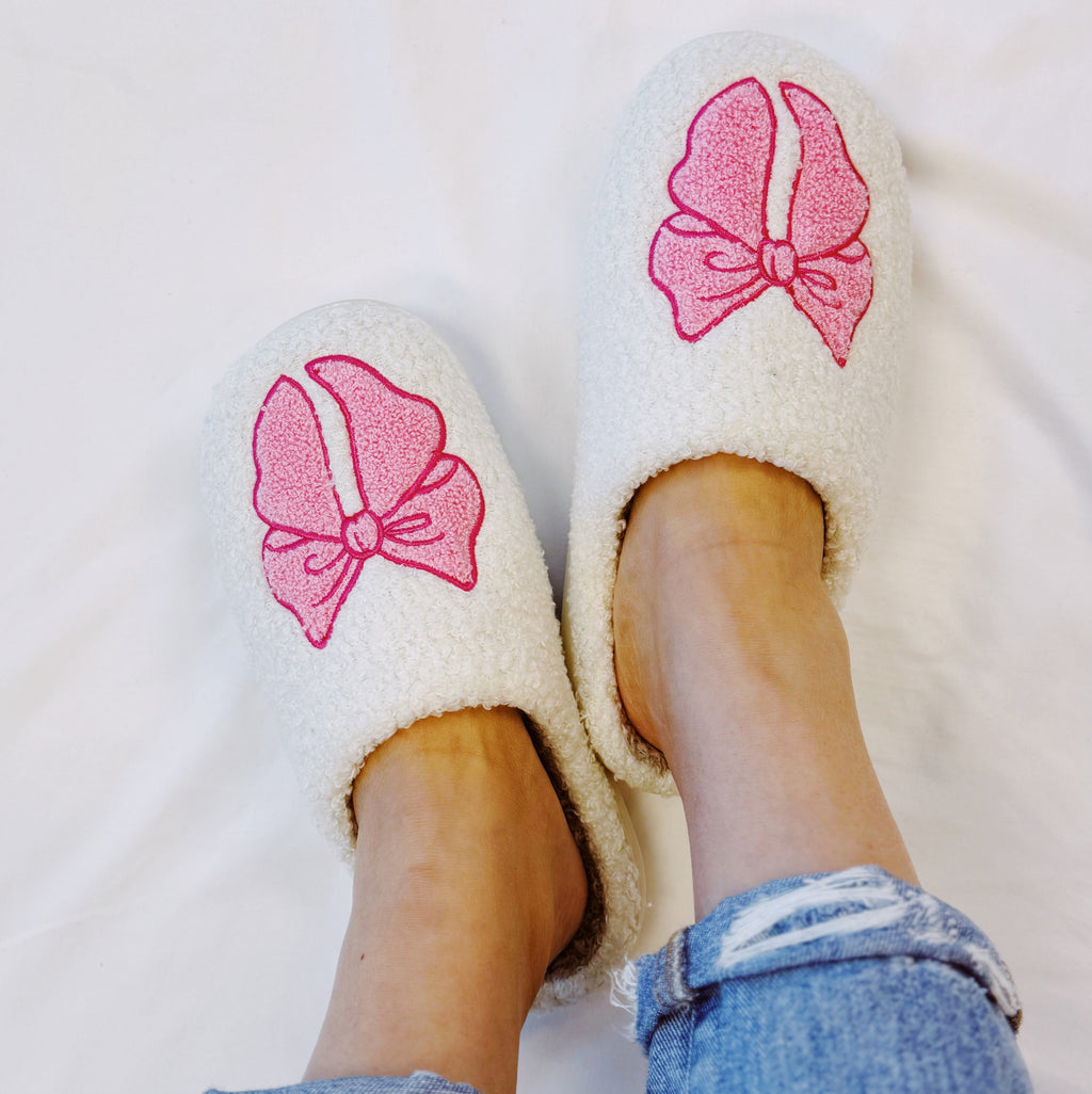 Pink Lounge Bow Cozy Slippers-1