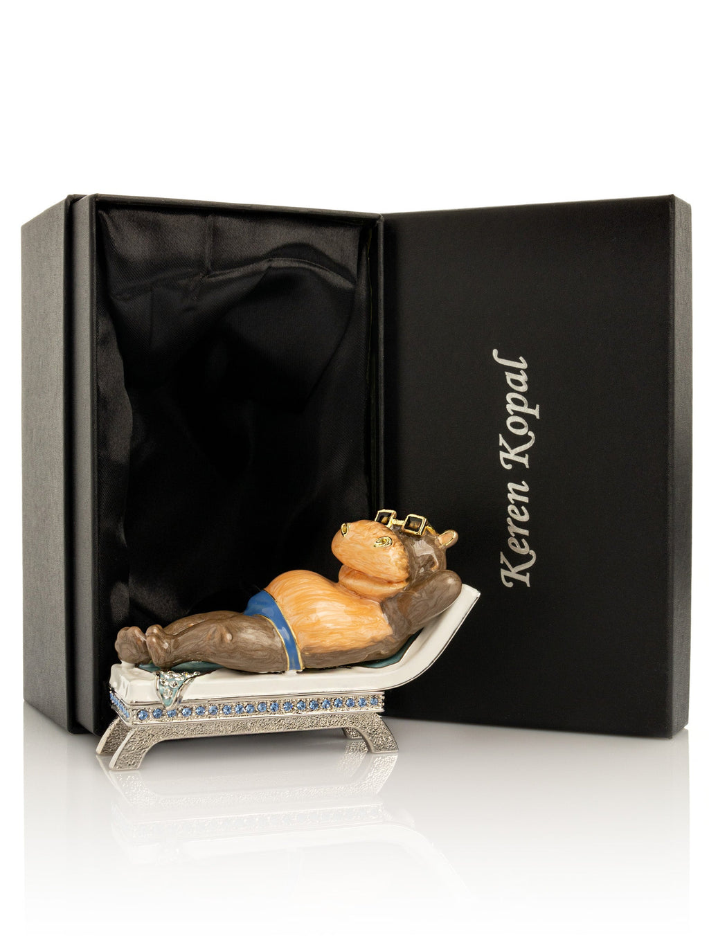Relaxing Hippo on Sun Lounger Trinket Box-2