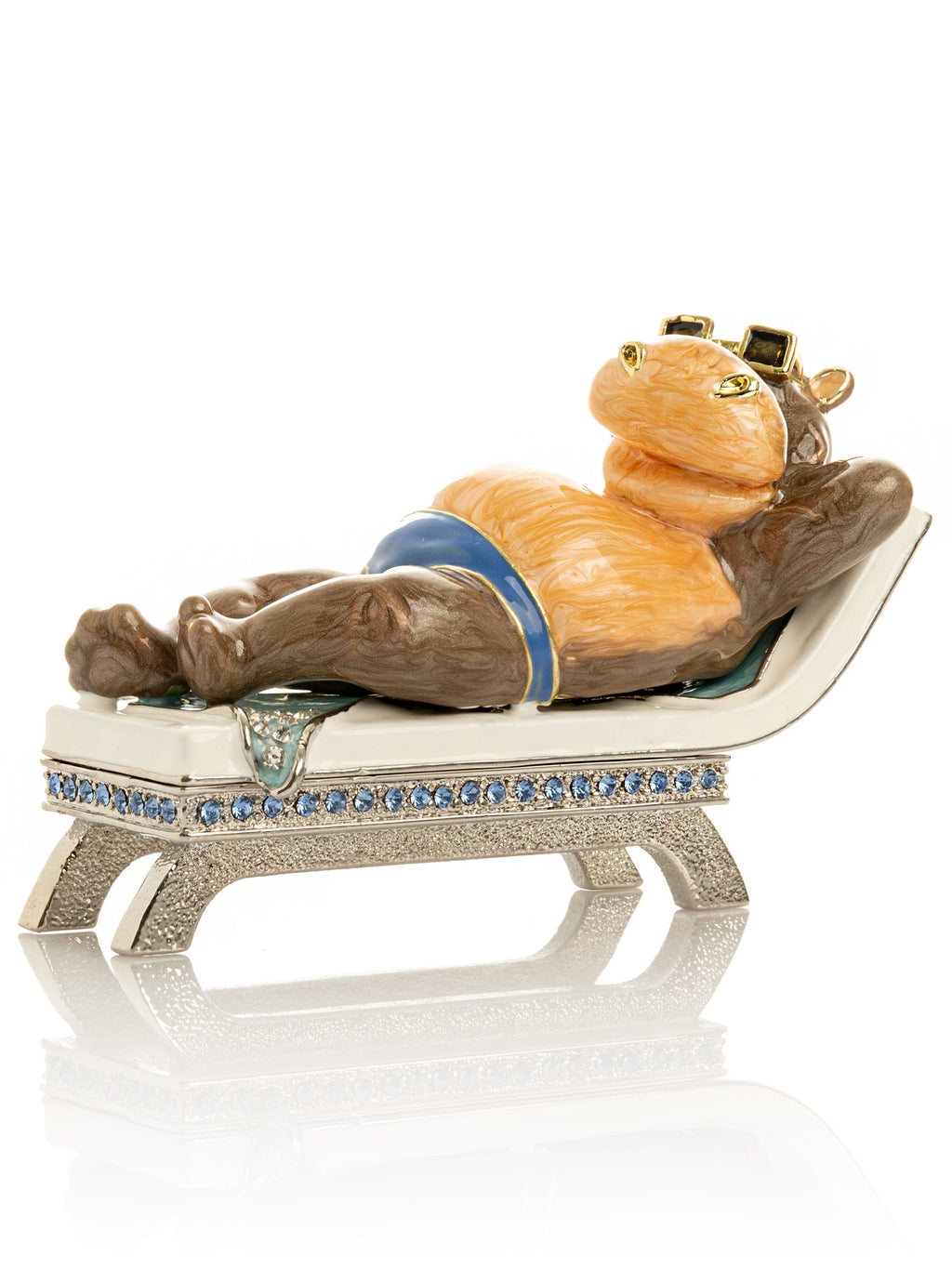 Relaxing Hippo on Sun Lounger Trinket Box-3