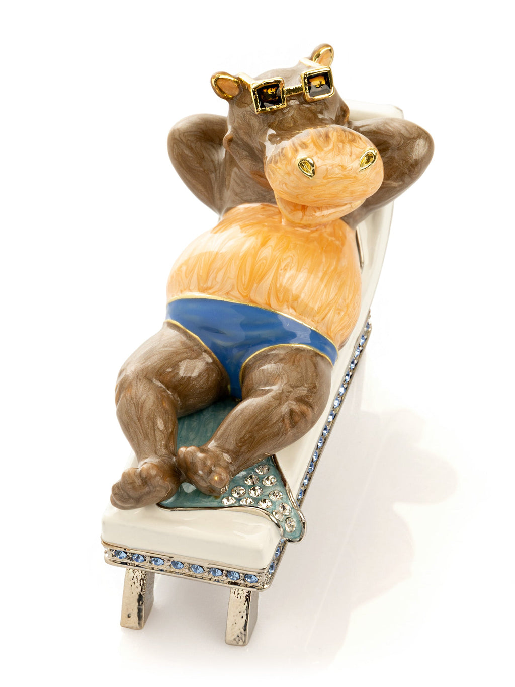 Relaxing Hippo on Sun Lounger Trinket Box-0