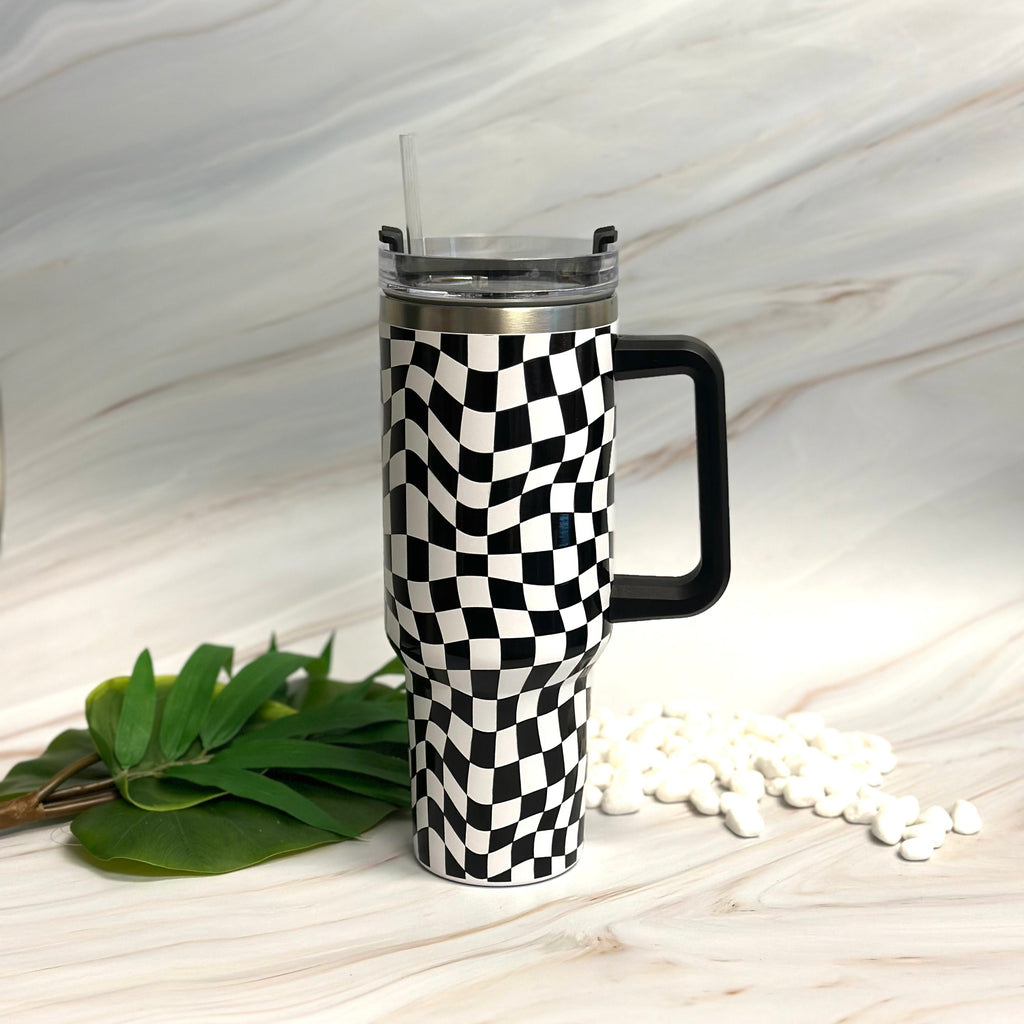 Stylish Checker Large Water Cup With Handle-2