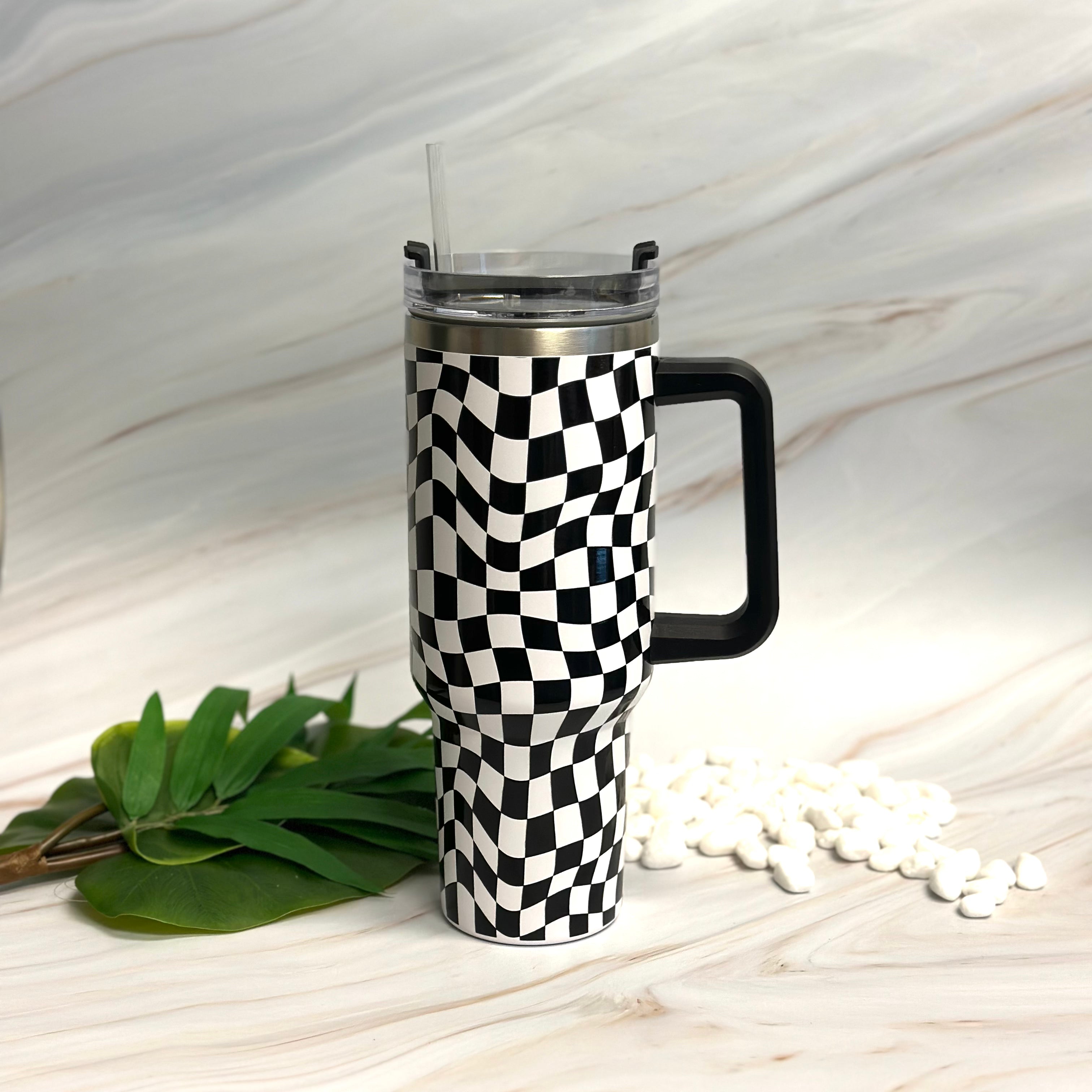 Stylish Checker Large Water Cup With Handle-2