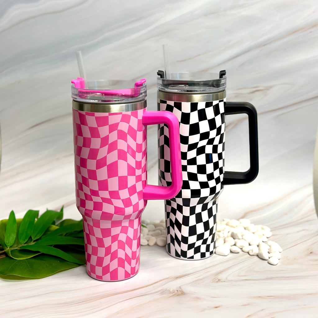 Stylish Checker Large Water Cup With Handle-0