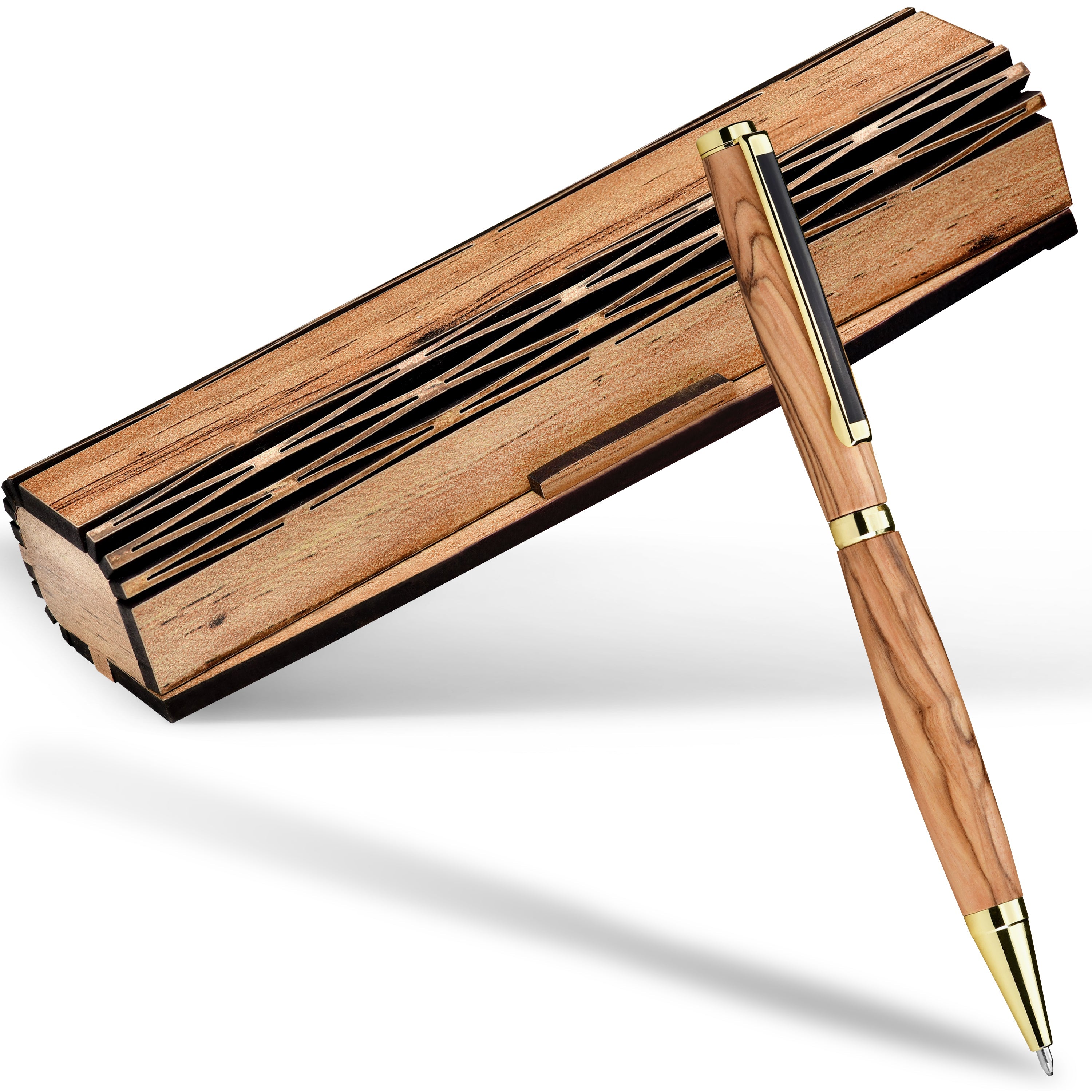 Ballpoint pen with wooden box made of olive wood-0