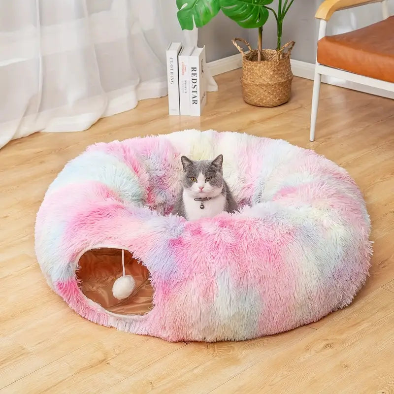 🐱 Kuscheliger Katzen-Tunnel mit hängendem Spielball – Perfektes Versteck für Kitten