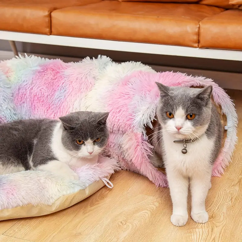 🐱 Kuscheliger Katzen-Tunnel mit hängendem Spielball – Perfektes Versteck für Kitten